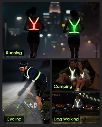 Zacro LED Reflective Vest with Chest Light 500LM, 5 RGB Colors High Visibility Rechargeable Light Up Running Vest IPX4 Night Safety Running Gear for Dog Walking, Cycling, Adjustable for Men Women Kids - color: Green