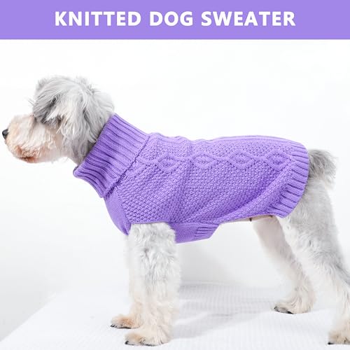 Dog Sweaters for Small Dogs Knit Puppy Sweater Fall Winter Dog Clothes Warm Sleeveless Chihuahua Clothes Doggy Turtleneck Pullover Sweater Solid Twisted Pet Cat Outfit(Purple, X-Small) - color: PURPLE, size: X-Small