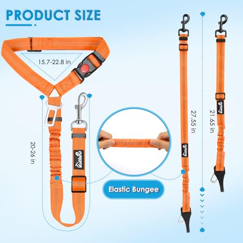 Lukovee Dog Seatbelt Leash for Cars, 2 Pack Pet Safety Car Seat Belt with Adjustable Buckle & Reflective Bungee, Connect Dog Harness in Vehicle Car Dogs Restraint Travel Daily Use (Orange) - color: Orange