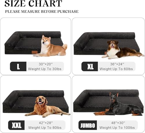Orthopedic XL Dog Bed Large Sized Dog 42''X28'', Waterproof L Bolster Egg Crate Foam Big Pet Crate Beds with Washable Removable Cover, Non-Slip Soft Pet Couch Sleep Mat, Black - color: Black, size: XL:42x28x3.5 IN
