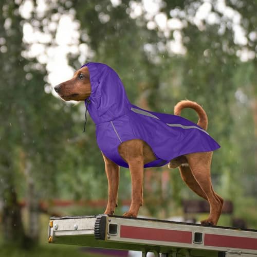 Dog Raincoat with Reflective Strip Hoodie, Waterproof Dog Raincoats, Adjustable Lightweight Hooded Poncho Dog Rain Jacket, Snowproof Windproof Clothes, Dog Raincoat for Medium Dogs - color: Purple, size: M
