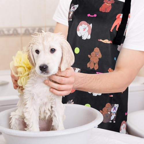 Dog Grooming Waterproof Apron with 2 Pockets, Cute Animals Puppy Dog Pets Apron - style: Cute Animals