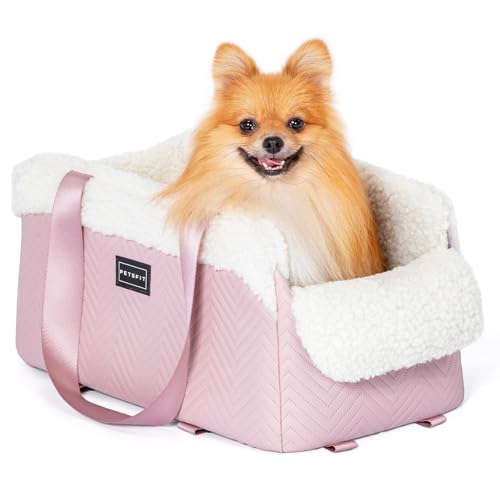 PETSFIT Cat Car Seat, Portable Console Dog Car Seat with Safe Protective Hooks, Luxury Pet Car Seat Includes Safety Leash and Storage Pocket for Pets Up to 9 lbs (Pink) - color: Pink