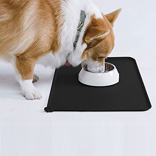 AUDWUD Silicone Waterproof Pet Feeding Mats,Anti Slip Bowl Pad,Dog Mat for Food and Water - color: Black, size: 18.5" x 11.5"