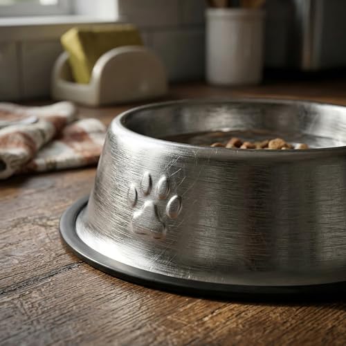 Dog Bowls, 18cm Rust-Proof Stainless Steel Dog Bowls with Non-Slip Rubber Base, Anti-Tip Metal Water Dish and Durable Mirror Polished Pet Feeding Bowl for Small Medium Puppies and Cats Meal Time