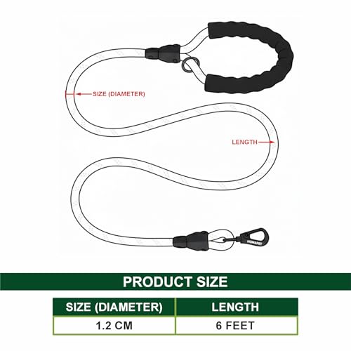 Homapet. Braided Rope Dog Leash 6 Ft with Comfortable Padded Handle Reflective Threads with Poop Bag Dispenser for Large Dogs (Green/Black 6FT-1/2) - color: Green/ Black