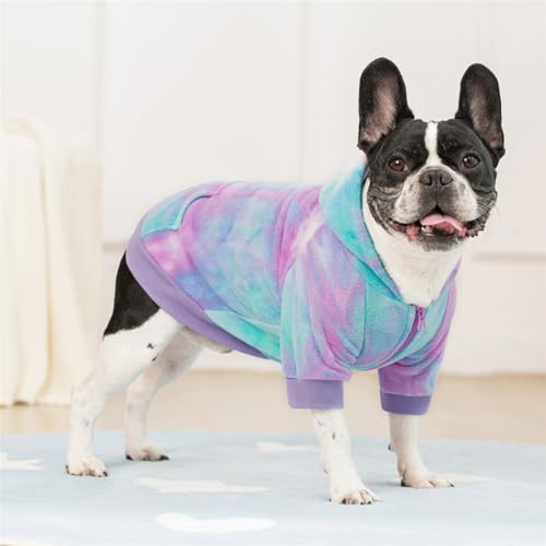 French Bulldog Clothes Dog Hoodie Sweatshirts with Pockets for Small Dogs Puppy Chihuahua Coat Clothing Pet Cat Hoodie Fleece Dog Sweaters Costume - color: Purple +Green, size: XL