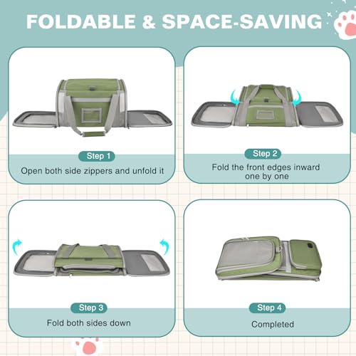 Soft Cat Carrier for Pets Up to 20 Lbs, Collapsible Cat Carrier Bag with Privacy Curtains, Airline Approved Small Pet Carrier for Small Medium Cats Dogs Puppy, Washable Soft Pet Travel Bag Dog Carrier - color: Grass Green