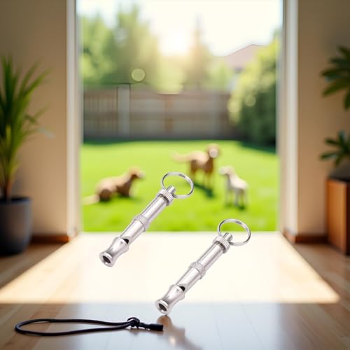 2Pcs Silver Adjustable Ultrasonic Dog Whistle,Portable Whistle Pet Whistle Supersonic Dog Whistles for Pet Training Behavior Aids