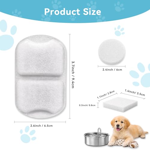 24+24+24 Pack Replacement Filters for oneisall 7L/230oz/1.8G Dog Fountains, 24 Filters + 24 Round Sponges + 24 Square Sponges Replacement Kit, 1-Year Supply
