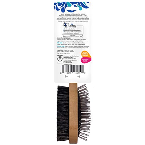 Only Natural Pet Pin & Bristle Brush with Bamboo Handle for Dogs - Double Sided Boar Hair and Nylon Bristles for Grooming, Detangling, and Shedding - Short, Medium or Long Hair