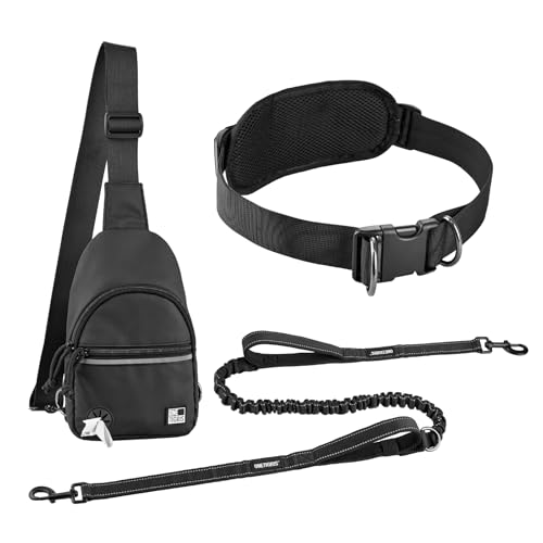 OneTigris Hands Free Dog Leash, Waist Leash for Dog Walking with Detachable Chest Bag, Thickened Mesh Lumbar Support and Durable Bungee Straps, Running leashs for Medium Large Dogs