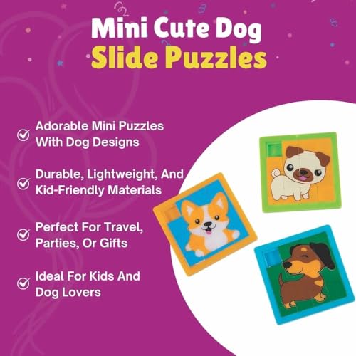 Fun Express Cute Dog Slide Puzzle - Fun & Engaging Educational Toy for Kids Improves Cognitive Skills Problem-Solving & Hand-Eye Coordination - Ideal for Learning Play & Development - 12 Pieces