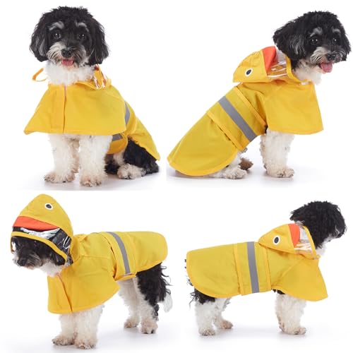Zunea Waterproof Dog Raincoat with Hood for Small Dogs Reflective Puppy Rain Jacket Clothes with Leash Hole Funny Duck Pattern Pet Dog Poncho Slicker Costumes Chihuahua Doggie Rainwear Yellow S - color: yellow, size: S