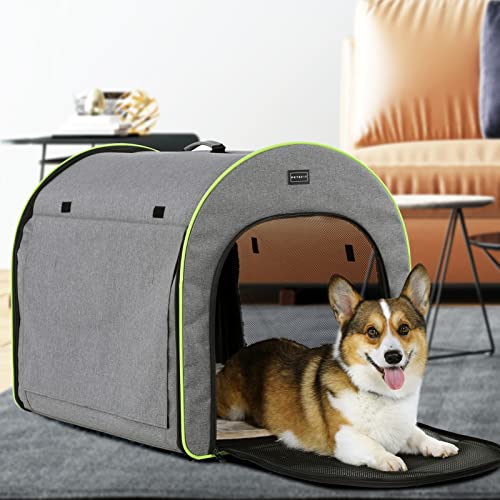 PETSFIT Foldable Dog Crate, Dog Travel Crate - 30 Inch Lightweight, Roomy, Easy to Set Up, Portable Pop Up Dog Carrier with Thick Mat, Sturdy Portable Dog Crate, Gray