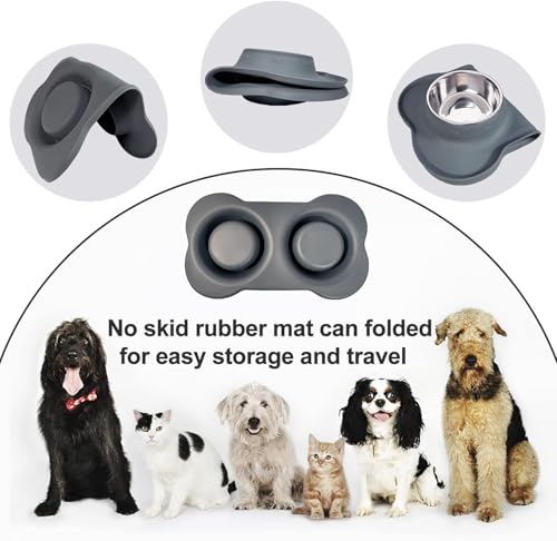 AsFrost Dog Food Bowls Stainless Steel Dog Food & Water Bowl Set with No Spill Non-Skid Silicone Mat, Dog Dishes Pet Feeding Bowls for Small Medium Large Sized Dogs Cat Puppy Food Bowl, Grey, 4 Cup - color: Grey, size: 4¾ Cup/38 oz each
