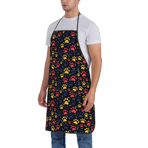 Dog Grooming Waterproof Apron with 2 Pockets, Cute Animals Puppy Dog Pets Apron - color: Red Yellow Paw