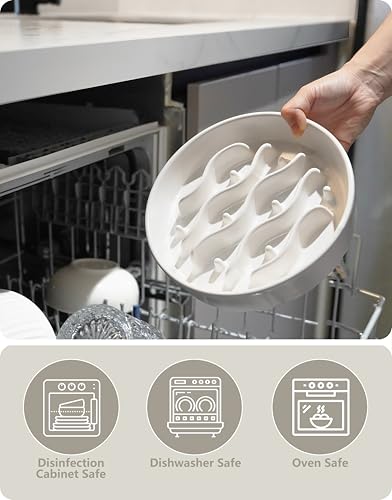Ceramic Slow Feeder and Water Bowl Set for Medium and Large Dogs, 2.0 Cups Dog Slow Feeder(30oz) and 70oz Water Bowl Set, 8in, White - color: White, size: 8-Inch