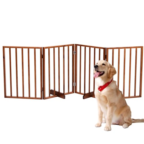 72" Wooden Foldable Dog Gate, Extra Wide Freestanding Pet Gate, No Drilling Required No Assembly, Sturdy & Stable Dog Gate Indoor for Doorways, Easy to Fold and Store, Ideal for Home Use, 4 Panels - size: 4 Panels-Brown
