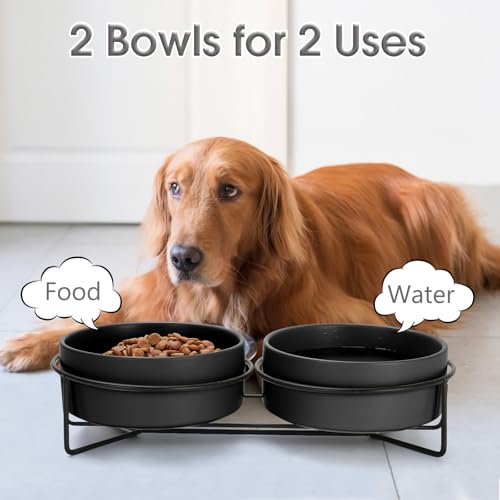 Ceramic Dog and Cat Bowl Set with Stand, 3.6 Cups Dog Food and Water Bowl Suitable for Small and Medium Pets (28.7oz Black) - color: Black, size: 28.7oz
