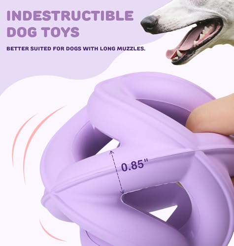 Natural Rubber Indestructible Dog Toys, Durable Dog Chew Toys for Aggressive Chewers - Interactive Dog Toy Balls for Anxiety Relief, Safe for Most Breeds, Fetch Training, 4", Purple - color: Purple