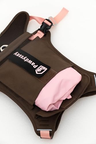 2-in-1 Dog Harness with Built-in Raincoat, Waterproof Packable Dog Rain Jacket, Reflective Adjustable Dog Rain Coat with Leash Portal,Brown Harness/Cherry Blossom Pink Raincoat, Small - color: Brown Harness / Cherry Blossom Pink Raincoat, size: Small