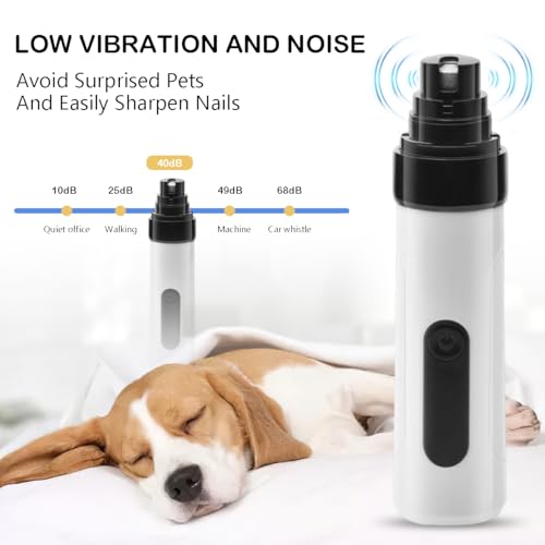 Silent Dog Nail Grinder, 2025 Upgraded Pet Nail Trimmer with 2-Speed Settings & 3 Grinding Ports, USB Rechargeable Dog Nail Clippers for Small, Medium & Large Pets