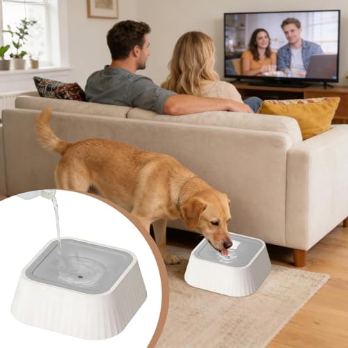 Spill Proof Dog Water Bowl 37oz, Large Capacity No Drip Pet Dispenser with Non-Slip Base, Slow Water Bowl for Dogs Puppies Indoor Outdoor Use, 22x22x8cm - color: Gray