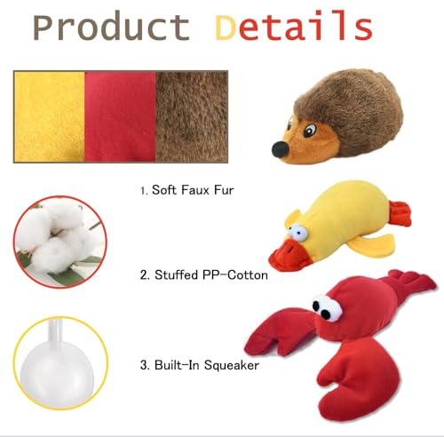 JKW Squeaky Plush Dog Toy Set, 3 Pack Interactive Pet Toys, Chew Toys for Small Medium Large Dogs (Lobster 3 Pack)