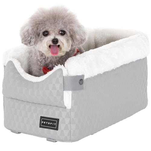 PETSFIT Dog Car Seats for Small Dogs with Safe Protection Hooks, Small Dog Car Seat with Upgraded Safety Tethers, Washable Cushion, Center Console Dog Car Seat for Pets Under 8 Lbs (Light Grey) - color: Light Grey