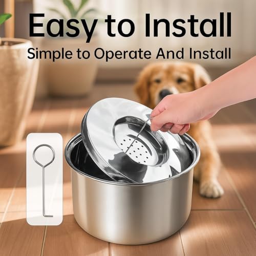 Large Stainless Steel Slow Feeder Dog Bowl with Lid – 198oz/5.6L No Spill Water Dispenser – Slobber Stopper for Healthy Slow Drinking – Non-Slip Pet Bowl for Travel, Kennels and Crates - size: 198 oz (5.6 L)
