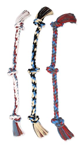 Mammoth Pet Products Mammoth Flossy Chews Assorted Color Rope, Premium Cotton-Poly 3 Knot Tug Dog , X-Large