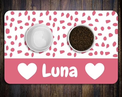 Personalized Dog & Cat Food Mat with Name Waterproof PU Pet Bowl Mat Non-Slip Rubber Bottom Easy Clean Available in(24"×16", 30"×20", 36"×24") | Pet Feeding Mat for Food & Water (Pink Love) - color: Pink love