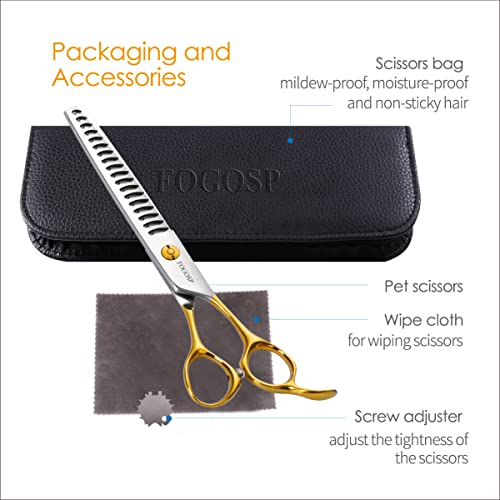 Dog Thinning Shears for Grooming 6.75" Chunker Shears Quickly Thinning Thick Hair Professional Dog Grooming Scissors for Small Dogs Right Handed Groomer Japan 440C 18 Teeth(Chunker, Gold) - size: 7 inch, style: Chunker