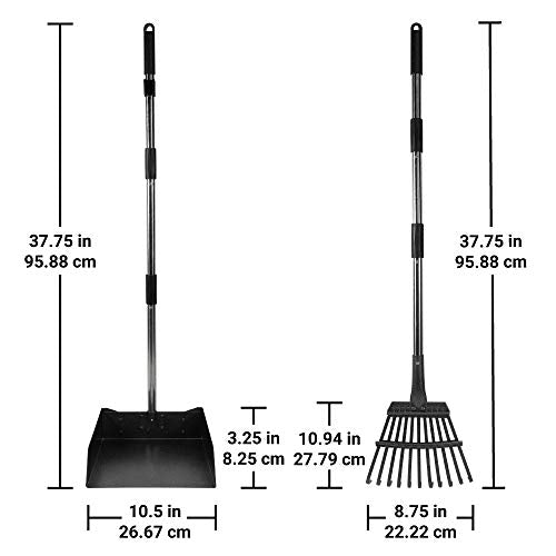 Bodhi Dog Pooper Scooper for Large Dogs - Heavy Duty Metal Poop Scoop w/Long Handle Tray & Rake - Dog Poop Scooper for Yard, Grass, Street, Gravel & Outdoor Areas - Pet Waste Cleanup Tool - size: Extra Large