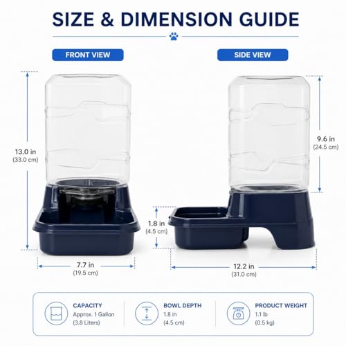Gravity Pet Waterer for Dogs and Cats, Automatic Water Dispenser, 0.75 Gallon, Navy, Indoor Feeding Water Station