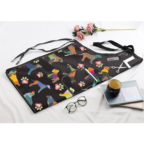 MBMSO Dog Grooming Apron Dog Kitchen Cooking Apron Dog Lover Gift for Groomer Waterproof Apron Colorful Dog Apron with Pocket
