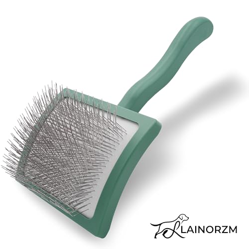 Slicker Brush for Dogs - Professional Long Pin Doodle Grooming Brush for Goldendoodles, Poodles, Labradoodles - Detangle, Fluff & Dematting Tool for Wavy & Curly Hair (Large Curved)