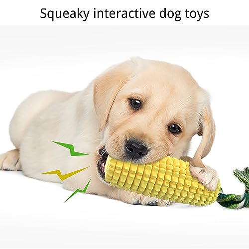 Dog Chew Toys for Aggressive Chewers,Corn Interactive Squeaky Dog Toys for Puppy Medium Breed,Tough Rubber Dental Chew Dog Toys