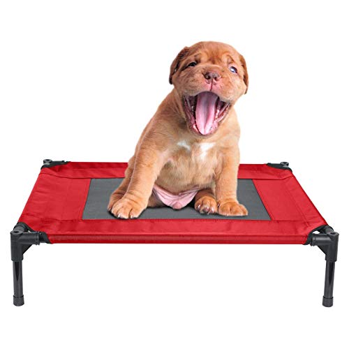 Elevated Dog Bed with Removable Canopy w/Convenient Carrying Bag Indoor Shade 1680D Portable Raised Oxford Fabric Outdoor Cooling Dog Cot Cat Bed Pet Tent for Camping (30", Red)