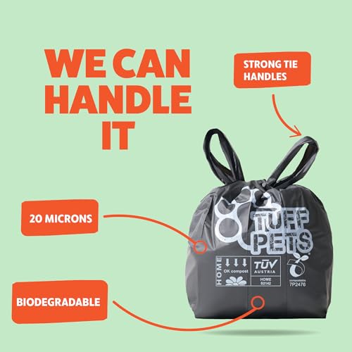 Tuff Pets Certified Compostable Heavy Duty Dog Poop Bag With Handles - 12 Rolls of Pet Waste Bags - Fits in any Dogs Poo Bag Dispenser or Holder - Thick Dog Poop Bags - style: Green - Certified Compostable