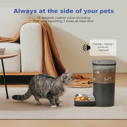 ANDOLL HOME 2.4G/5G Automatic Cat Feeder, 4L WiFi Food Dispenser with 10s Voice Recorder, Pet Feeder up to 10 Meals per Day, Timed Cat Feeder with Dry Food Sealed Ring(Matte Black, 4.0 L) - color: Matte Black