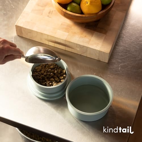 KindTail Dog Travel Bowls - Set of 2 Portable Pet Food & Water Dishes with Lid & Handle - Each Nesting Container Includes a Non-Slip Silicone Base - Microwave & Dishwasher Safe - BPA & Toxin-Free - color: Blue, size: Large
