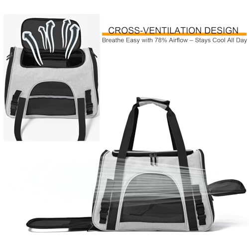 Dog Cat Carrier Soft for Small Pet Up to 16 Lbs TSA Airline Approved Travel Carrier Collapsible Puppy Car Mesh Bag 17.5 * 10.2 * 11.4 inch - Grey & Black - color: Grey + Black
