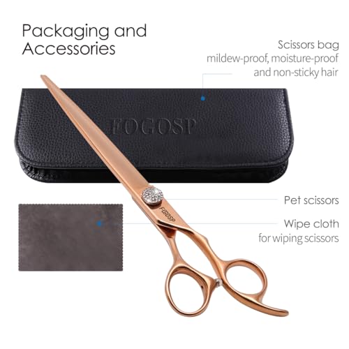 Rose Gold Titanium Professional 8'' Straight Dog Grooming Scissors Long Large Grooming Shears for Dogs Pet Japan 440C Right Handed Dog Hair Cutting Scissors for Poodle(8,Straight) - size: 8 inch, style: Straigth Shears