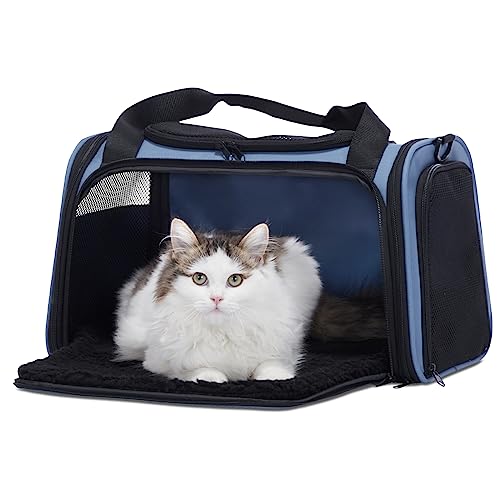 PETSFIT Pet Carrier, Dog Carrier Airline Approved, Collapsible Soft Sided TSA Approved Pet Carrier for Small and Medium Cats, Puppies Up to 12 Lbs, Cat Travel Carrier, Blue - color: Blue, size: Medium
