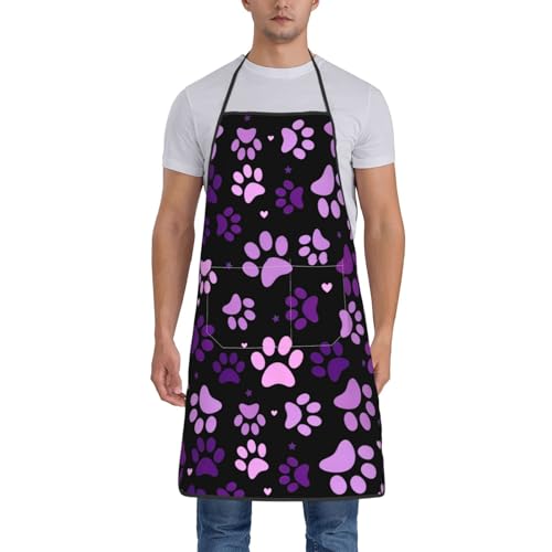 Dog Grooming Waterproof Apron with 2 Pockets, Cute Animals Puppy Dog Pets Apron - color: Purple