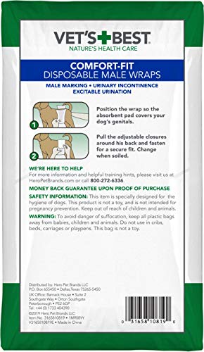Vet’s Best Comfort Fit Disposable Male Dog Diapers - Absorbent Male Wraps with Leak Proof Fit - Large, 30 Count - size: Large, style: 30 count