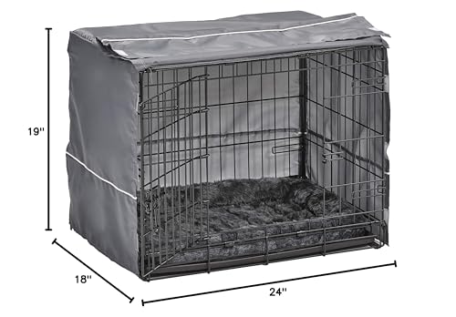 MidWest Homes for Pets Double Door 24-inch Dog Crate Kit, Bundle Includes a Two-Door Cage, Matching Gray Bed and Crate Cover, For Small Breeds