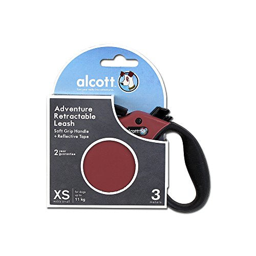 Alcott Adventure Retractable Reflective Belt Leash, 10' Long, Extra Small for Dogs Up to 25 lbs, Red with Black Soft Grip Handle - color: Red, size: Extra Small